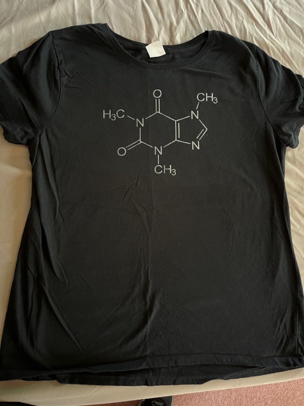 Black Graphic Tee with Caffeine Chemical Structure